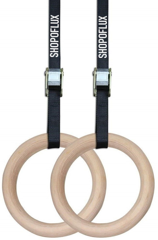 Shopoflux Gymnastic Wooden Rings with Heavy Duty Adjustable Strap | Roman Rings Perfect for Calisthenics Competition and Conditioning Training Pilates Ring(White)