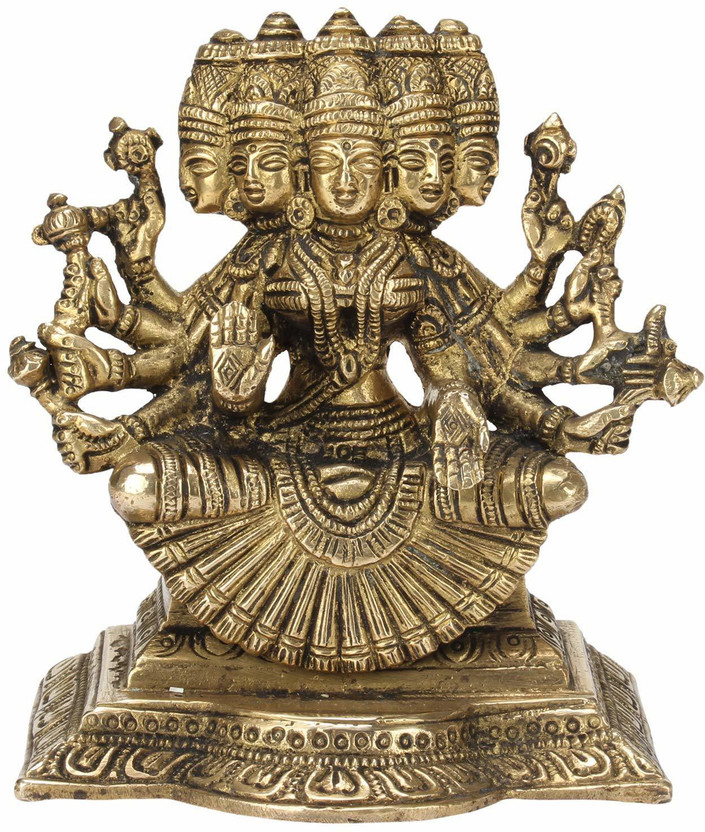 Idolsplace Pure Brass Made Gayatri MATA Idol Statue for Home Temple 400gms Decorative Showpiece  -  6 cm(Brass, Gold)