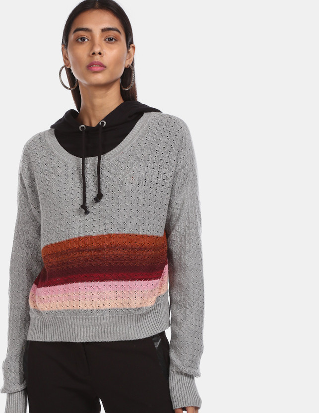 Boat Neck Casual Women Grey Sweater 