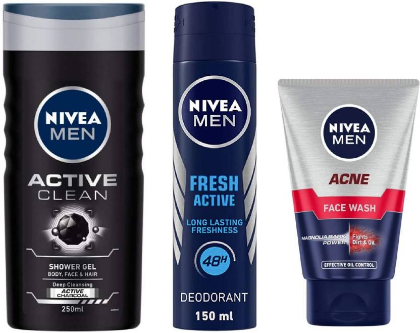 NIVEA Men Active Clean Shower Gel 250 Ml , Fresh Active Deodorant Spray