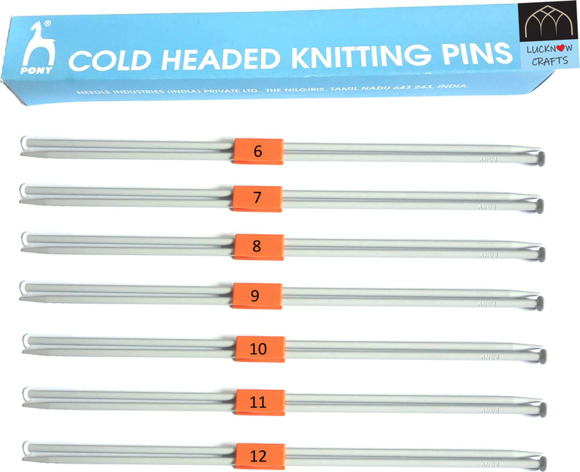 Lucknow Crafts Knitting Needle(Pair) | Vardhman Pony Cold Headed Pins | Size 6,7,8,9,10,11,12 - (5mm,4.5mm,4mm,3.75mm,3.25mm,3mm,2.75mm) - 25 cm length | Premium, rust-free | Used for knitting Woollen sweater, socks, mittens, gloves, hats, scarfs Knitting Pin(Pack of 7)