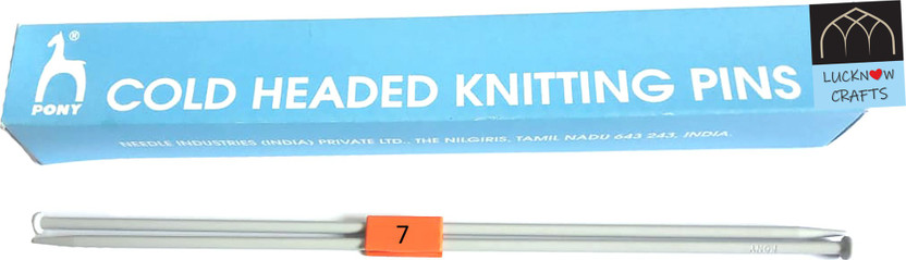 Lucknow Crafts Knitting Needle(Pair) | Vardhman Pony Cold Headed Pins | Size: 7(4.5mm) - 25 cm length | Premium, rust-free | Used for knitting Woollen sweater, socks, mittens, gloves, hats, scarfs Knitting Pin(Pack of 1)