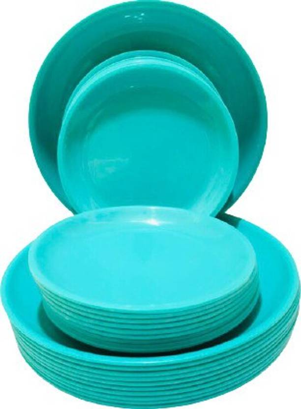 Everbuy Stackable Unbreakable Microwave Safe Round Sea Green Plates Set