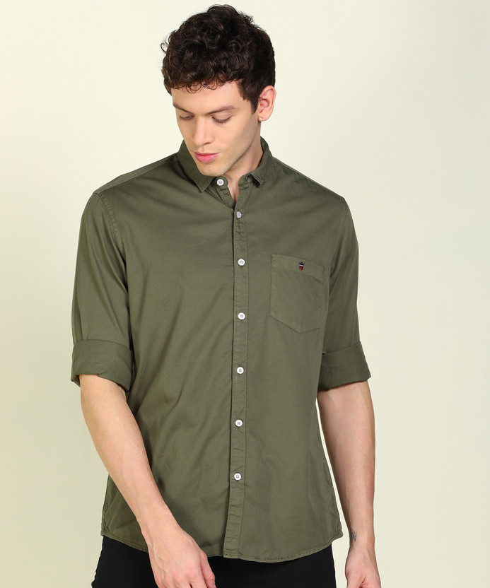 LOUIS PHILIPPE Men Solid Casual Green Shirt