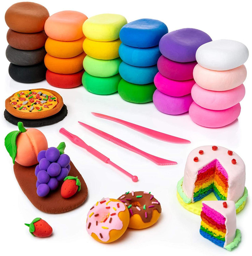 OBAMA DIY Colourful Non-Toxic Modeling Air Dry Bouncing Clay with Tools (24 Pcs)