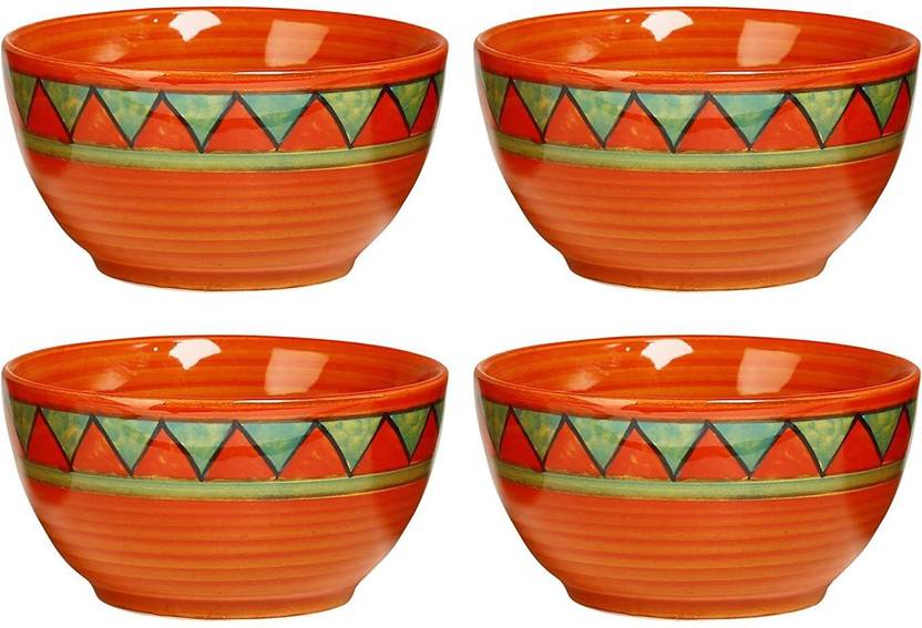 caffeine Handmade Orange & Green Triangles Katori Bowl Ceramic