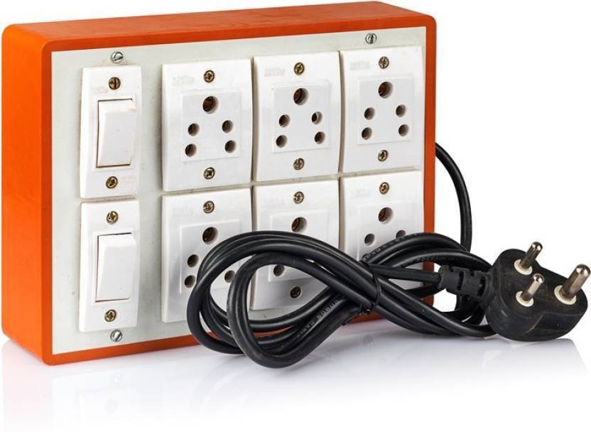 Hind Home (6+2) Extension Switch Board with 6 Anchor Sockets(5A) and 2