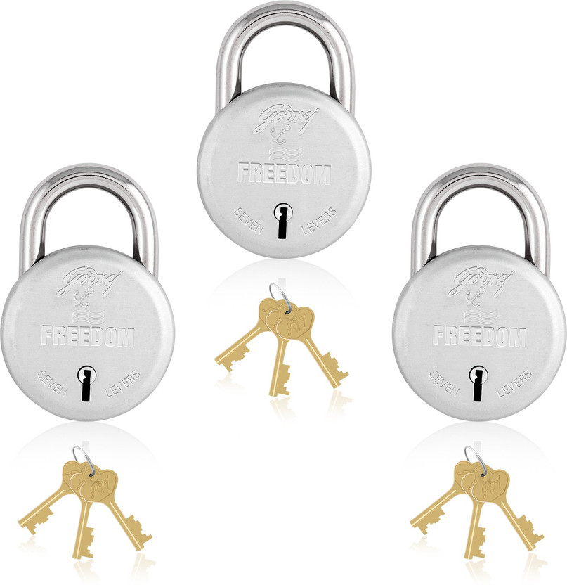 Godrej Locks Godrej Freedom 7 Levers with 3 Keys - Pack of 3 Padlock(Silver)