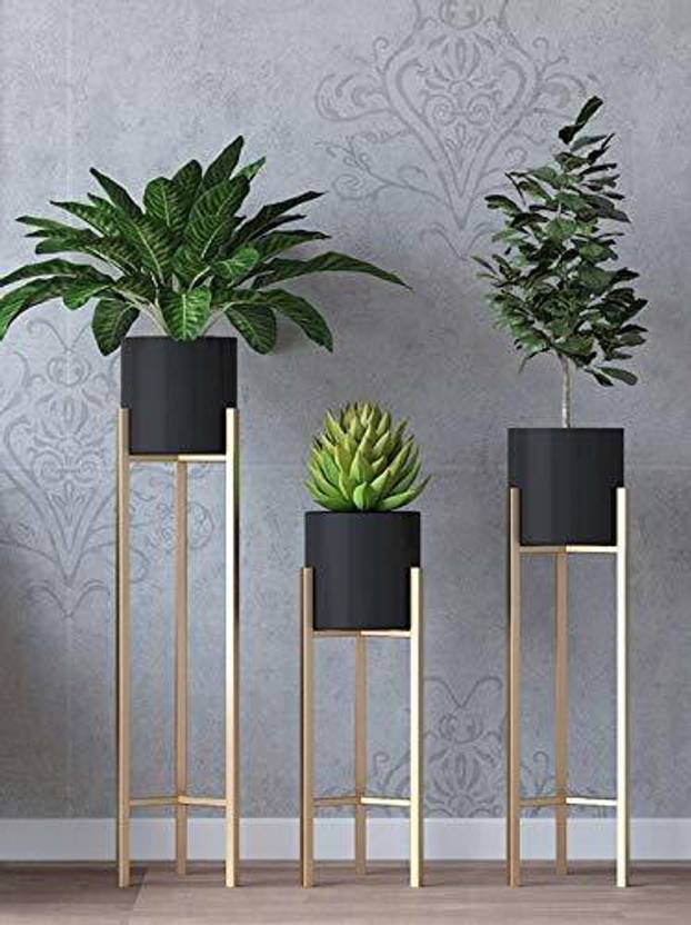 ZINCOPP Metal Plant Stand With Planter Pot, 3 Pieces Plant Container