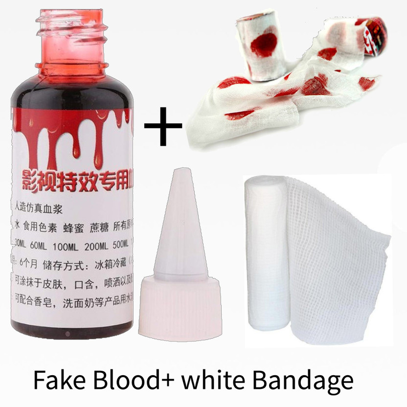 AMACO Fake blood & white Bandage for prank jokes funny face & body paint makeup to cut hand and cut finger leg horror & vampire Halloween props 10ml fake blood Funny Gag Toy(Red)