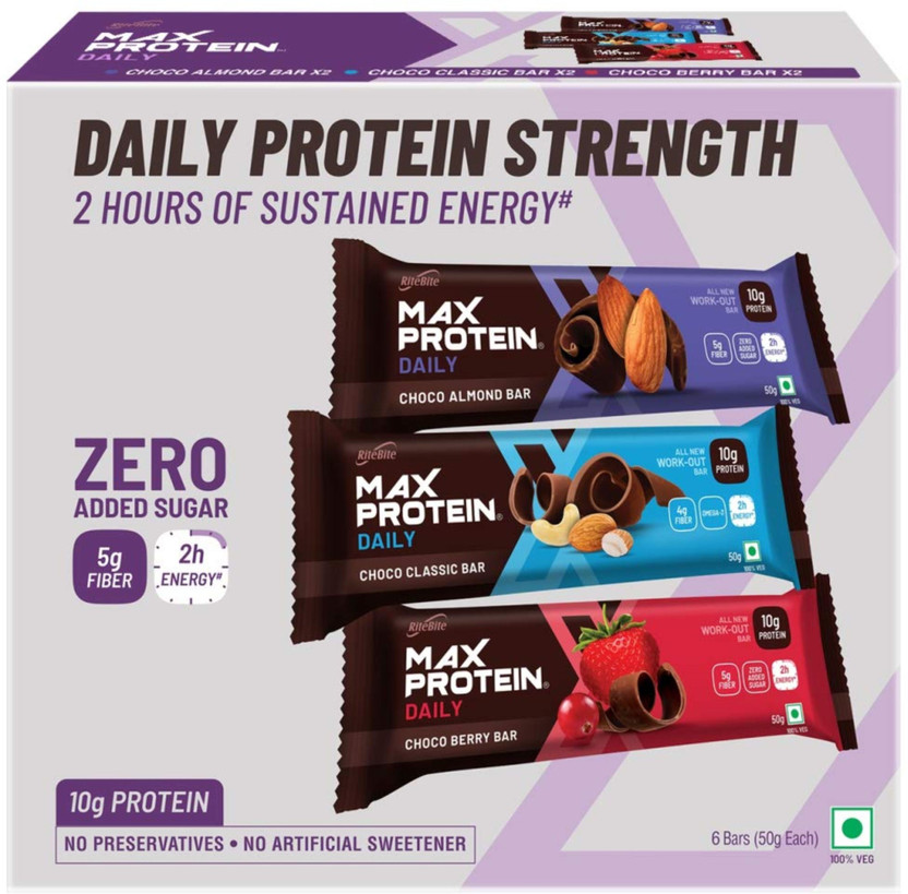 RiteBite by RiteBite Max Protein Daily Assorted 10g Protein Energy Bars Box(6 x 50 g)