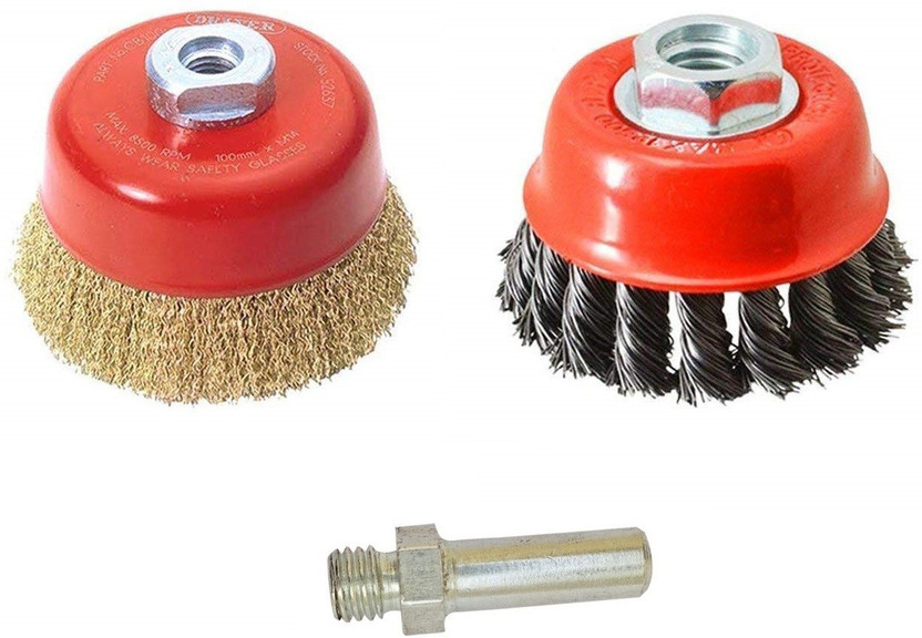 Inditrust 2pcs wire brush twisted and non twisted with M10 adaptor Wheel Brush(Pack of 3)