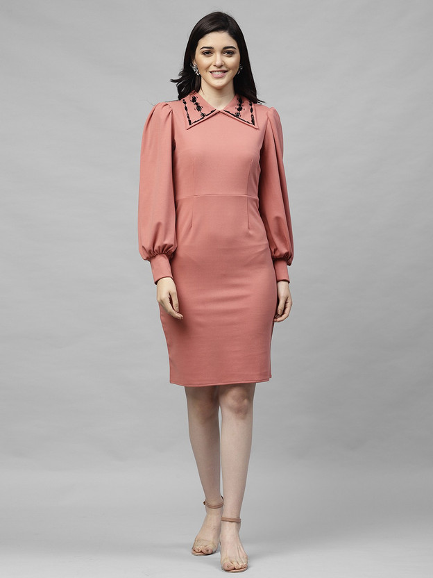 athena women's fit and flare pink dress