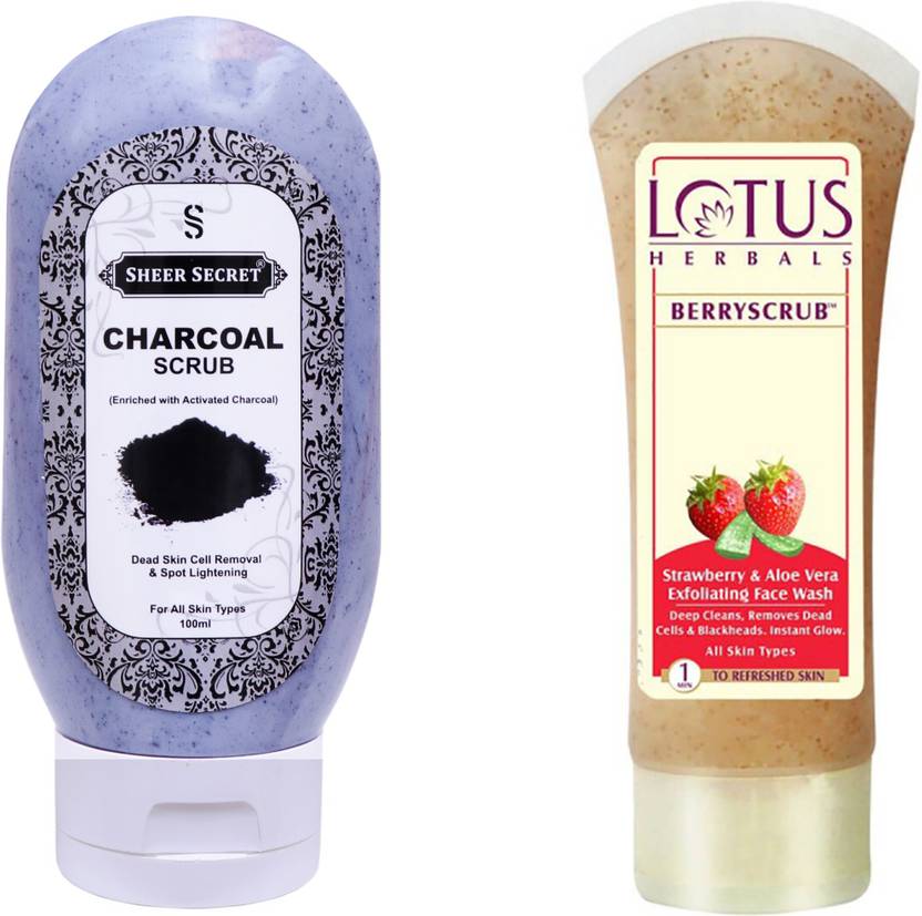 Sheer Secret Charcoal Scrub 100g and Lotus Berry Scrub Strawberry