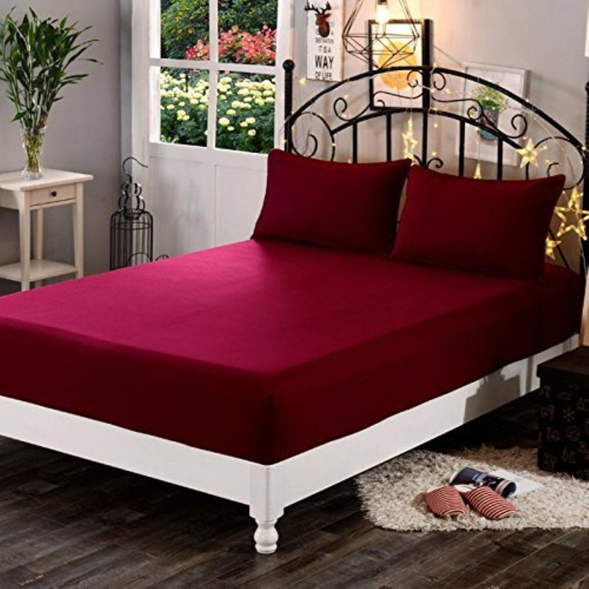 Doux King Size Fitted Terry Cotton Breathable, Stretchable, Waterproof Mattress Cover(198.12 cm x 182.88 cm, Maroon)