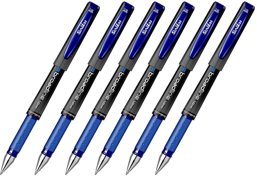 Scrikss Office Broadline 1.0mm - Fast Dry Gel Ink, Smooth Writing, ABS Plastic Body Gel Pen(Pack of 6, Ink Color - Blue)