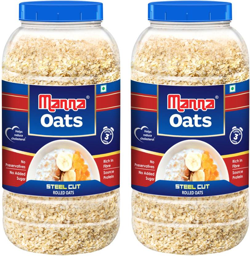 Manna Oats 2kg (1kg x 2 Jars) Gluten Free Steel Cut Rolled Oats