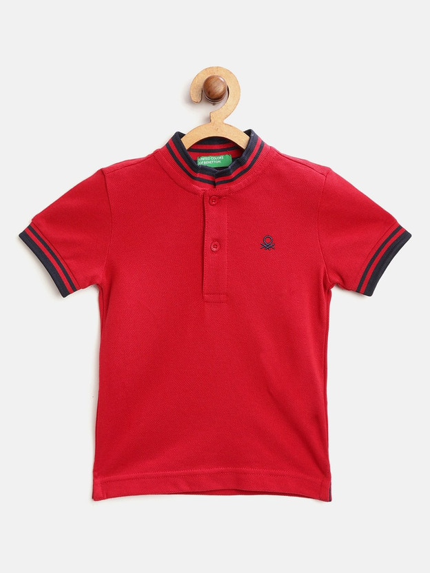 United Colors of Benetton Boys Solid Pure Cotton Regular T Shirt(Red, Pack of 1)