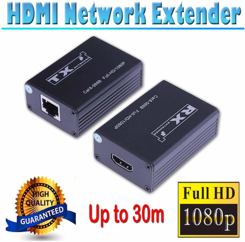 VOOCME 30m RJ45 to HDMI Transmitter Receiver 1080P HDMI Extender CCTV, DVR, NVR,CAT5e/6 Media Streaming Device(Black)