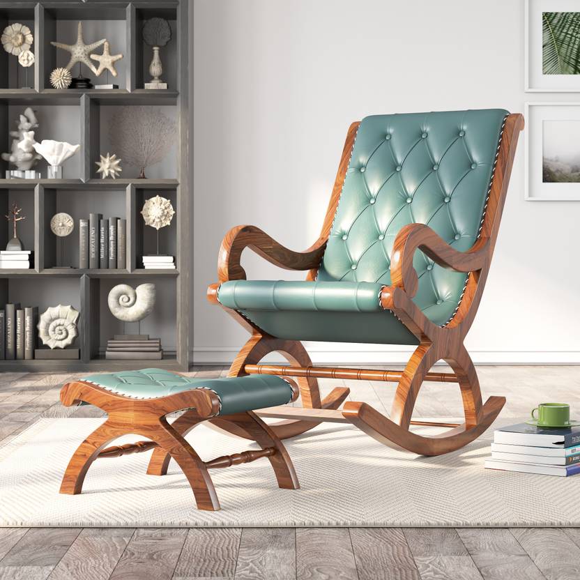 House of Pataudi Rosewood (Sheesham) Rocking Chair with Footrest and Cushion Wood Rocking