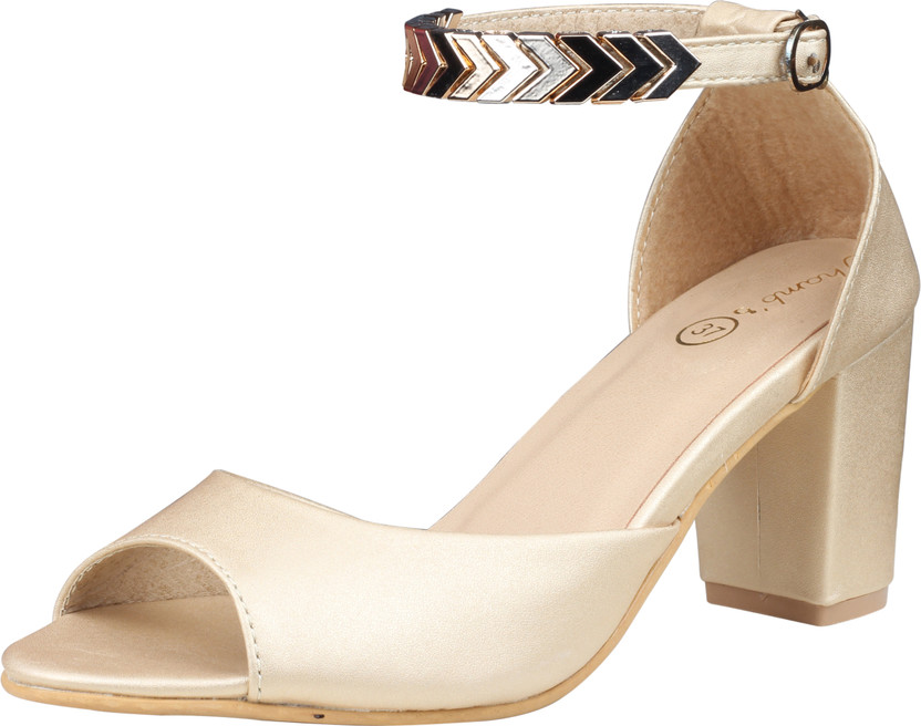 Jking Gold Bracelet Block Heels Women