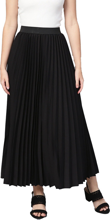 OTABU Printed Women Pleated Black Skirt