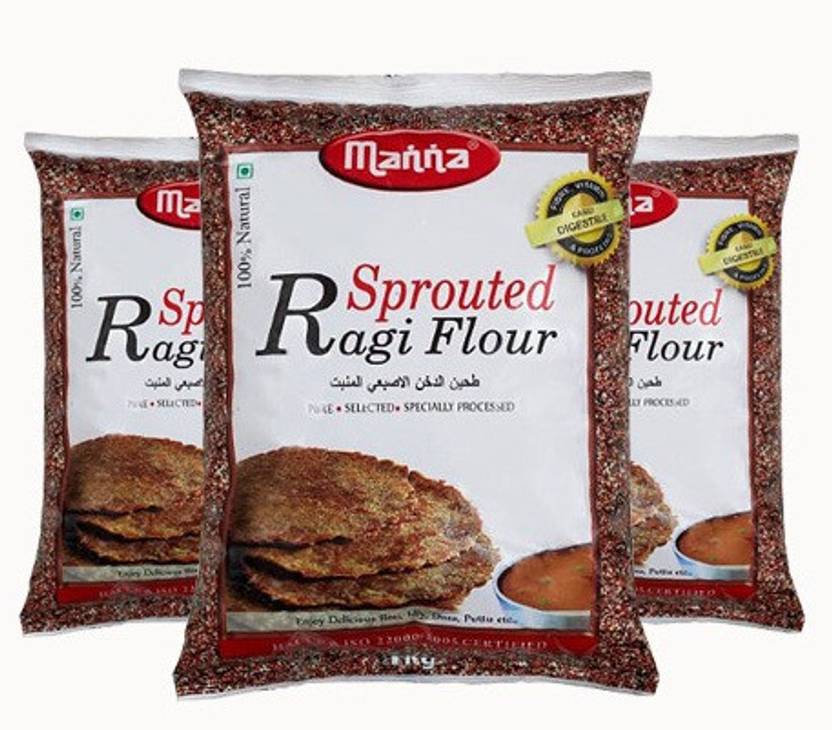 Manna Sprouted Ragi Flour, 100 Natural 3kg (1kg x 3 Packs) Made from Sprouted Ragi Whole