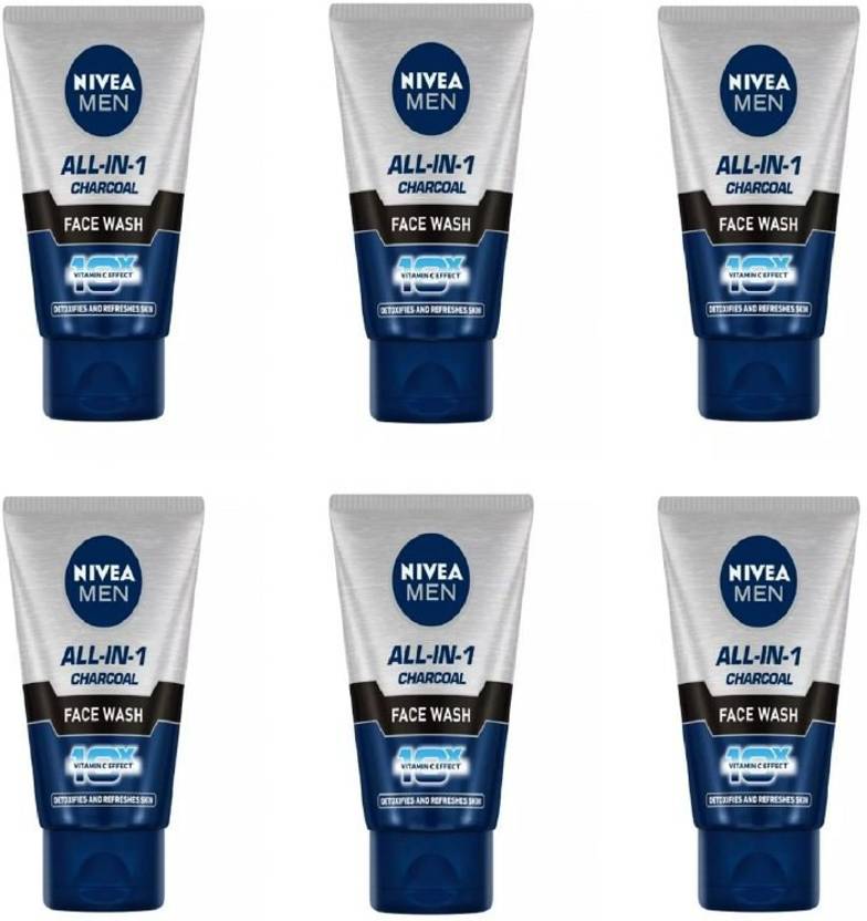 Nivea Men All In One Charcoal (50 ml) (Pack of 6) 6 Men All Skin Types Face Wash Price in India