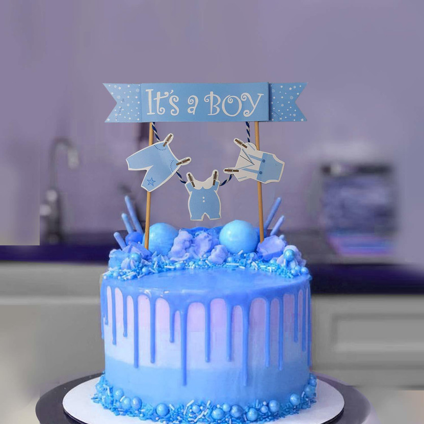 DECOR MY PARTY It's A Boy Cake Topper for Baby Shower , Welcome Baby Boy Party Decorations / Cake Toppers Supplies Decoration Accessories / Cake Topping Decorating Items / Paper Cake Toppers Cake Topper(Blue Pack of 1)