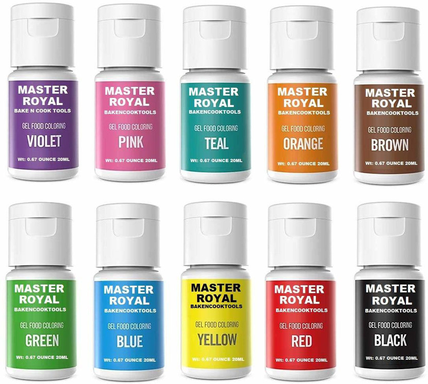 MASTER ROYAL BACKNCOOK TOOLS Concentrated Gel Food Color ( Pack of 10 ) for Cakes Chocolates Icing Whip Cream Piñata Sweets Pastries Multicolor(200 g)