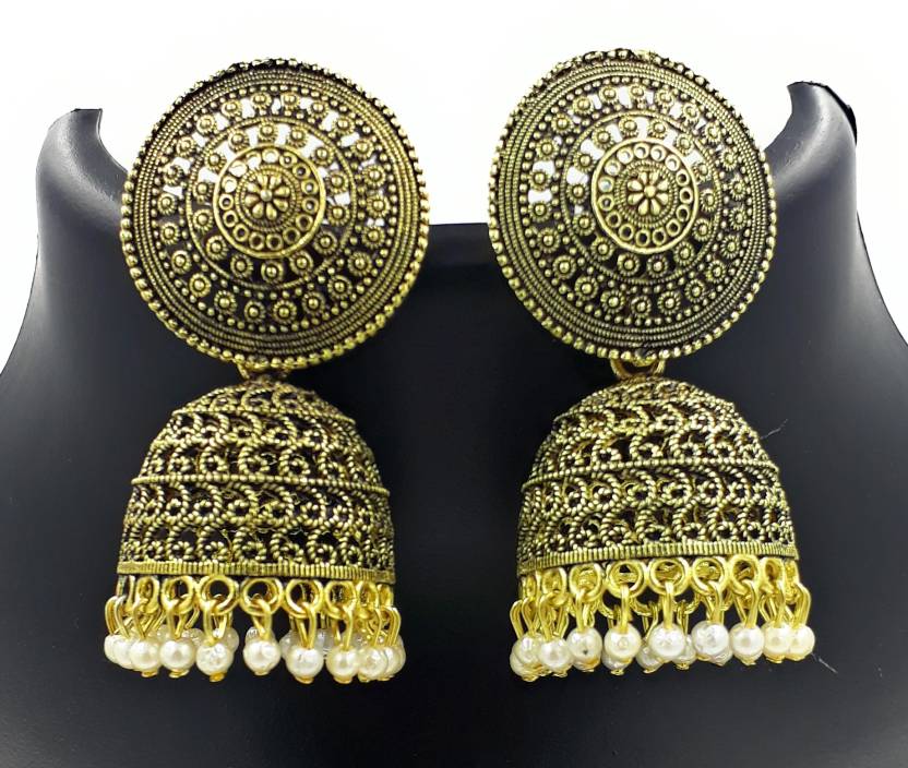 Flipkart.com - Buy Anujeet Fashion Hub Latest Oxidised Gold Colour Designer  White Pearl Drop Jhumka Earrings For Women & Girls Alloy Jhumki Earring  Online at Best Prices in India