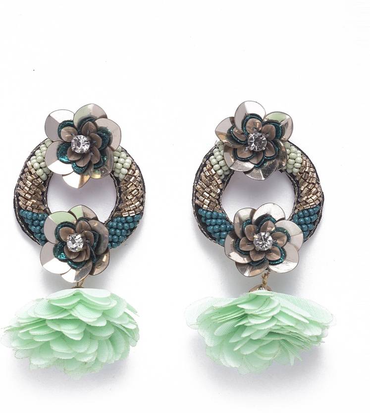 Buy Diva Walk Exclusive Mint and gold floral beaded hoop