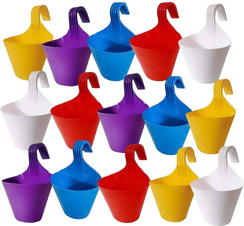 Akarshan Plastic Hook Hanging Flower Pot Set of 15 Plant Container Set