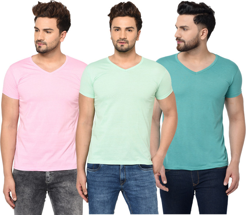 Jaskart Solid Men V Neck Multicolor T