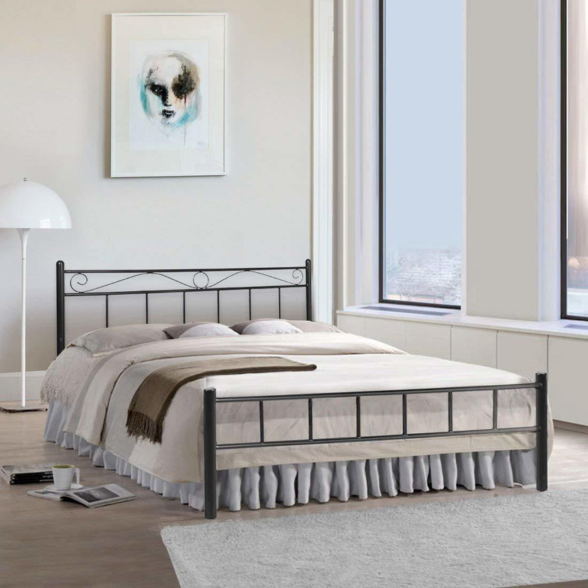 FurnitureKraft London Metal Double Bed, 128.3 cm x 205.7 cm (4.21 ft x 6.75 ft)(Finish Color - Black, Delivery Condition - Knock Down)