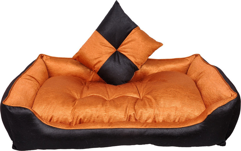 Slatters Be Royal Store PremiumQuality Velvet Luxury Washable DOG Sofa For All Season Sleeping CatPuppy XL Pet Bed(Golden, Black)