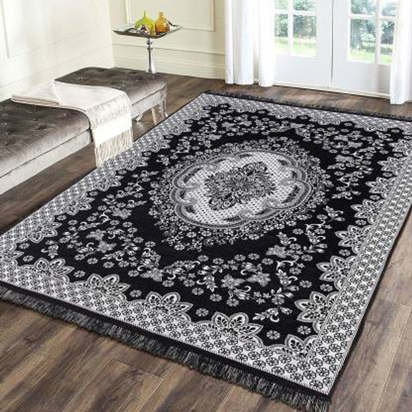THE FRESH LIVERY 4 ft  X 6 ft Cotton Carpet(Rectangle, Black)