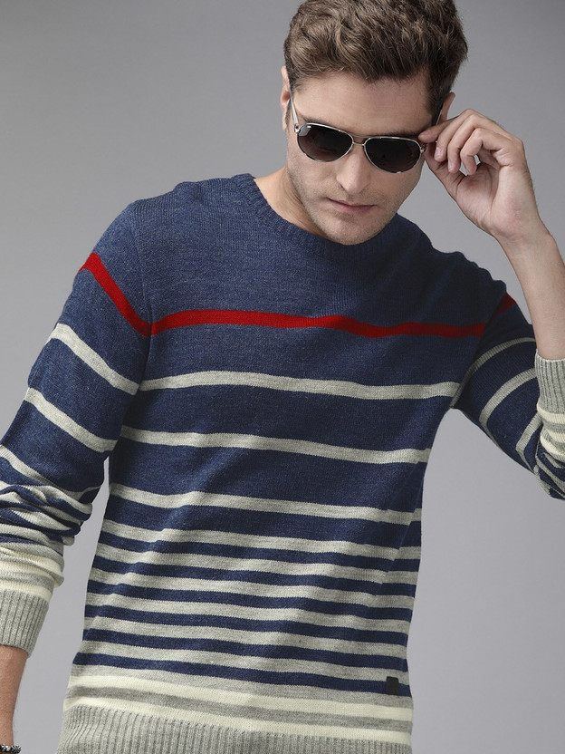 Roadster Striped Round Neck Casual Men 