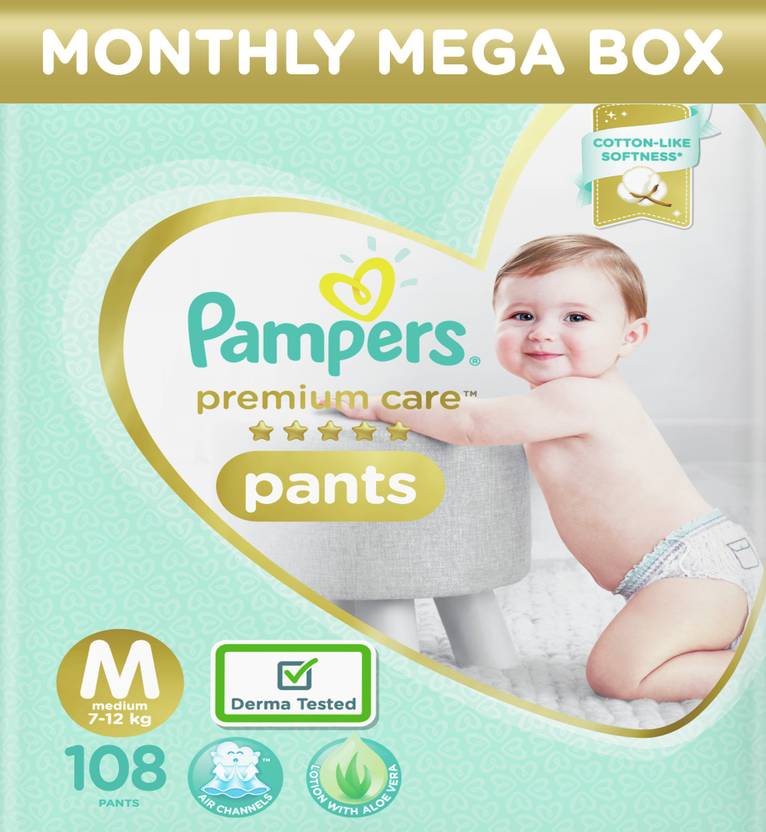 Pampers Premium Pants Monthly Box Pack Cotton like soft Diapers with Wetness Indicator M Buy