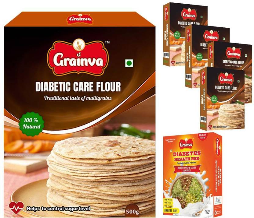 grainva Diabetic Care Flour 2.5 Kg, Diabetic Health Mix 400 g Sugar