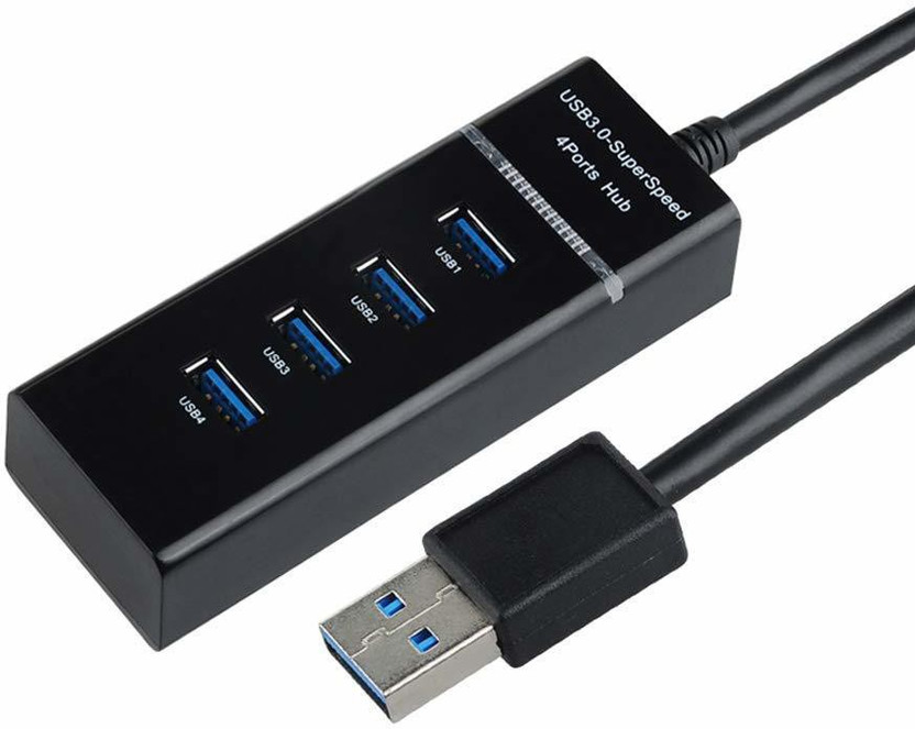BhalTech 4 Port USB 3.0 Hub Splitter 4 Port USB 3.0 Hub Splitter Portable Mini USB Expander High USB Hub(Black)