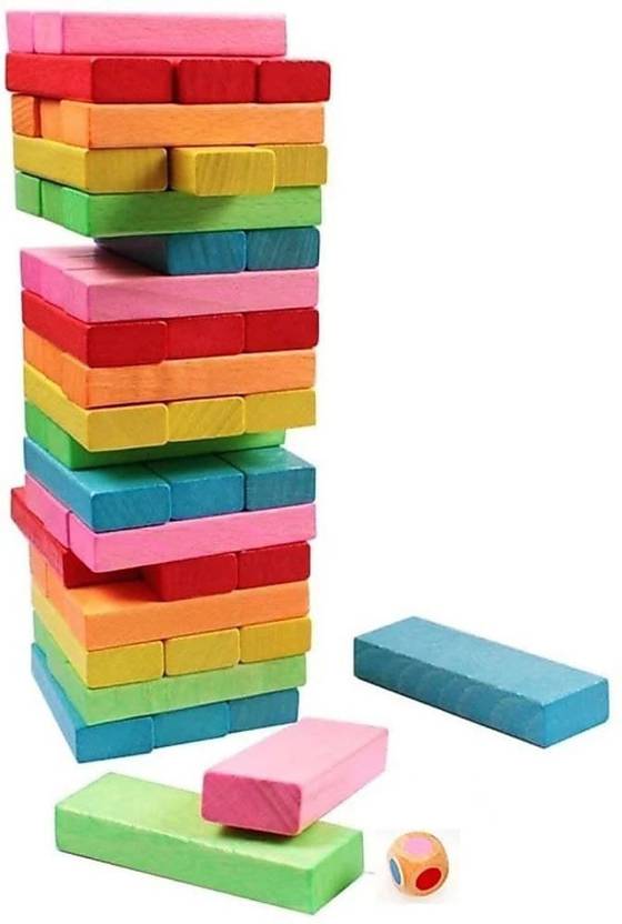 PEZYOX Wooden Jenga Game For Kids (54 Pieces) Wooden Jenga Game For