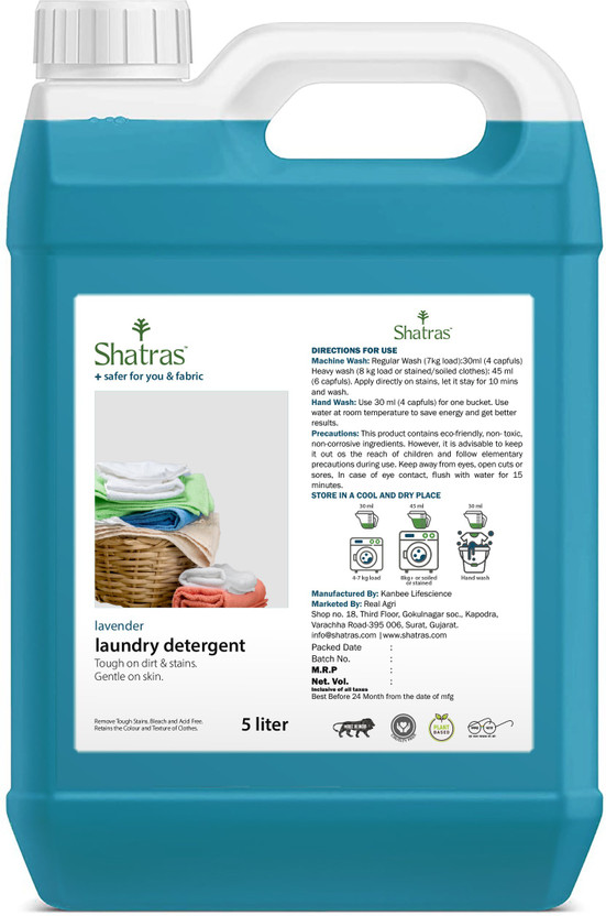 Shatras Liquid Detergent, Suitable for top load detergent and front load liquid detergent, Wash Detergent for Machine and Hand Wash Lavender Liquid Detergent(5 L)