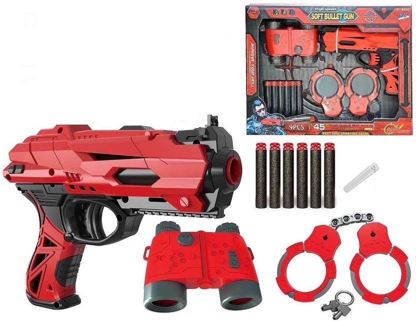 jmv High Speed Manual Soft Bullet Gun with 6 Foam Bullets, Handcuffs