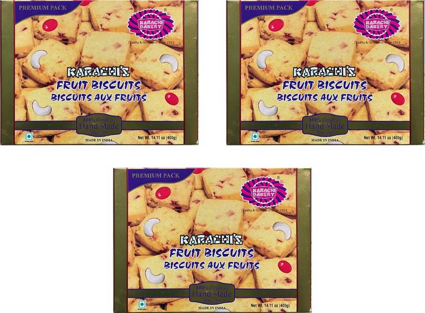 KARACHI BAKERY Premium Fruit Biscuits, 400g (Pack of 3) Cookies Price