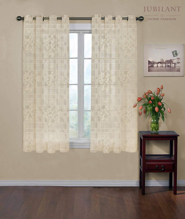 JUBILANT HOME FASHION 150 cm (5 ft) Window Net Semi Transparent Curtain (Pack Of 2)(Cream, Floral)