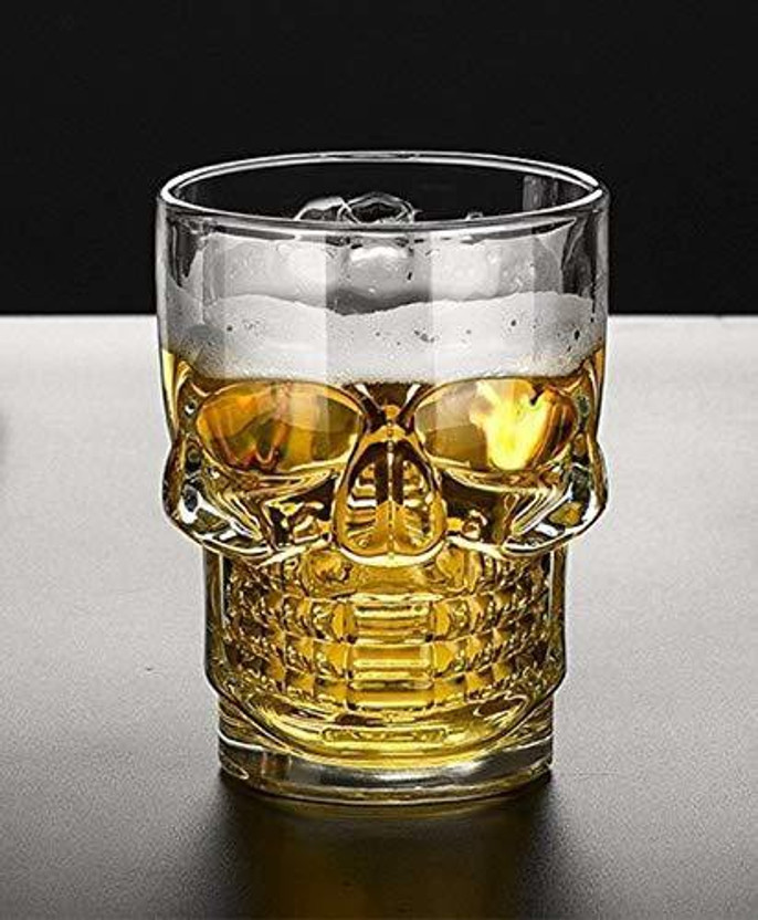 WHOLESALE BAY (Pack of 2) Skull Beer Mug , Skull Shaped Beer Glass Wine Beverage Glass with Handle Glassware and Drinkware for Whisky Beer Champagne Vodka Cocktail Ideal Gift Glass Beer Mug(510 ml, Glass, Clear)