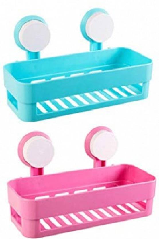 NMS TRADERS Bathroom Shelves Suction Wall Shelf Rack Plastic Wall Shelf
