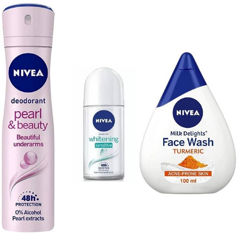 Nivea Pearl & Beauty Deo ,W Sensitive Roll on 50Ml ,Turmeric Face Wash