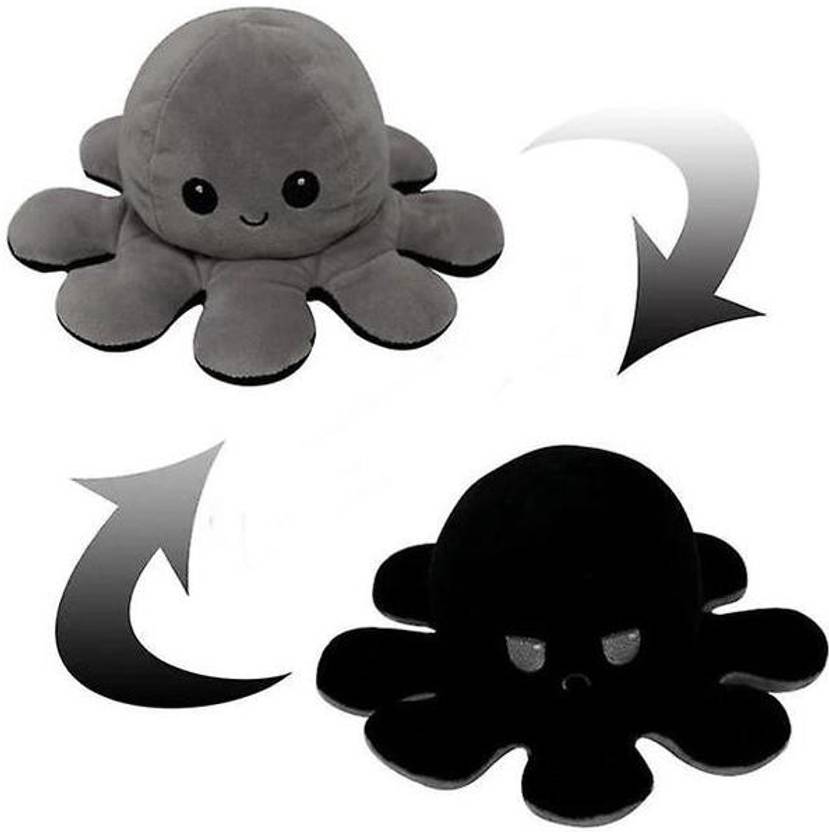 ToyTrade Reversible Octopus Mini Plush Stuffed Animal Toy (BlackGrey